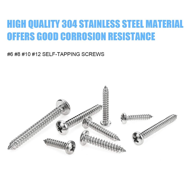 DYWISHKEY 310 Pieces #6#8#10#12 Stainless Steel 304 Phillips Pan Head Self-Tapping Screws, Wood Screws Assortment Kit - Image 2